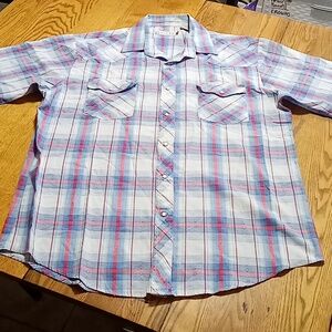 ROPER MENS XL Shirt Western Striped RED BLUE PREOWNED Used Short Sleeves Cowboy